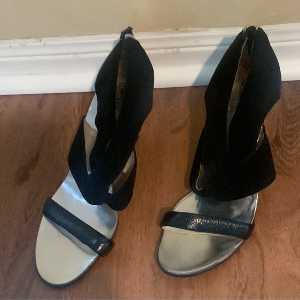Black suede and leather heel